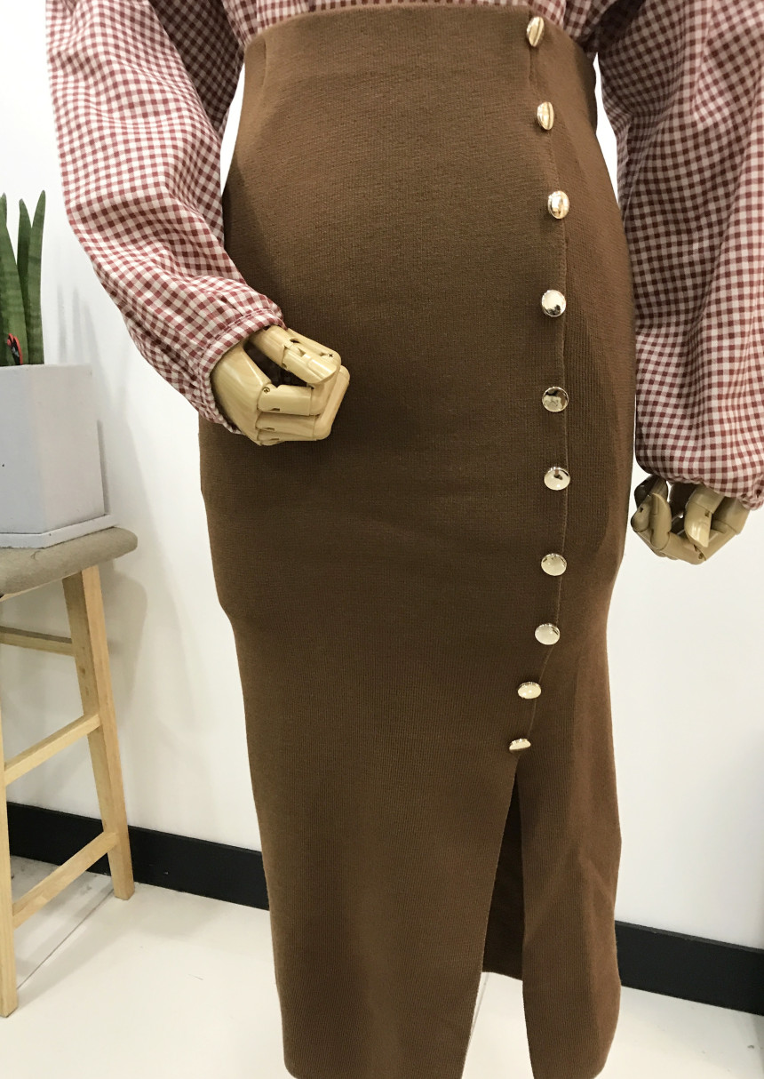 Long-sleeved knit long skirt 44-77 High-waisted H 