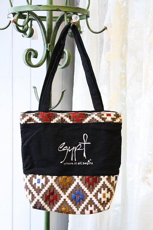 Ellen Deco geometric pattern Brown zipper Eco Bag 