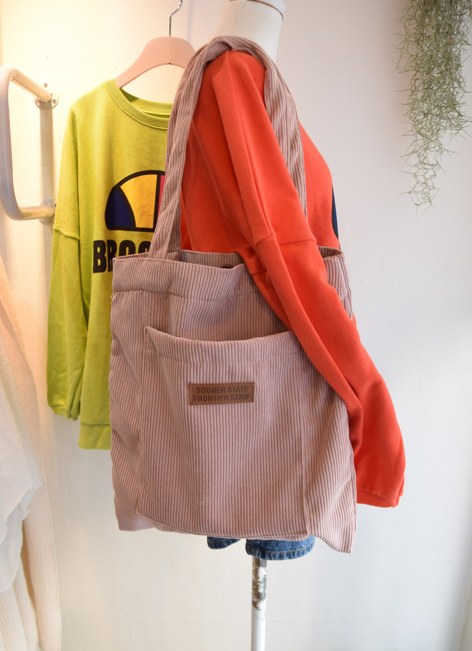 TOTE ECO SHOPPING TRAVEL Square corduroy pocket