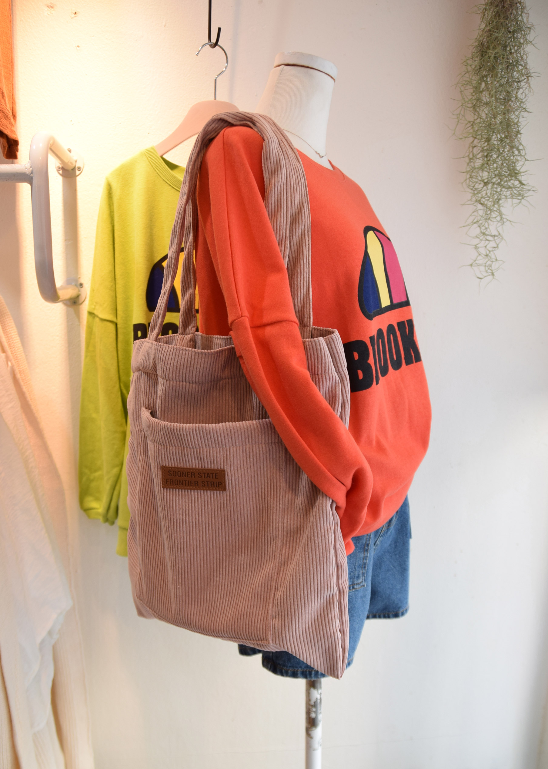 TOTE ECO SHOPPING TRAVEL Square corduroy pocket