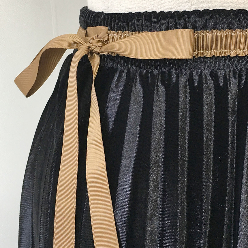 Velvet Pleated Long Skirt Autumn Banding A-Line Pl