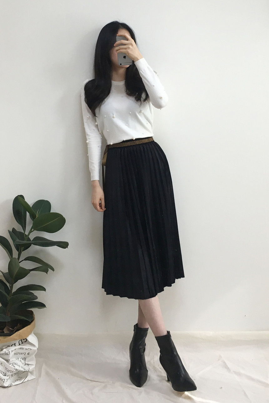 Velvet Pleated Long Skirt Autumn Banding A-Line Pl