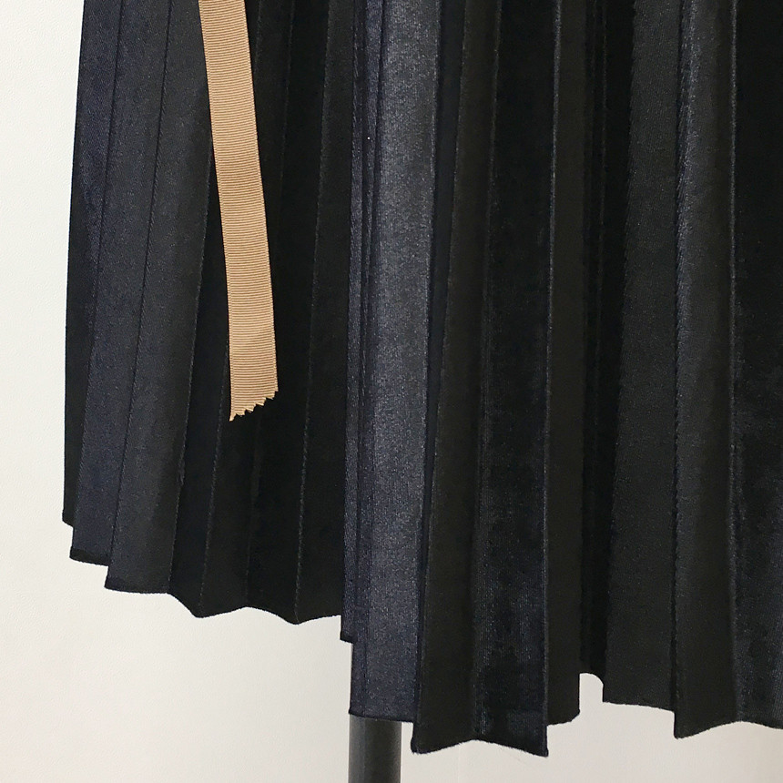 Velvet Pleated Long Skirt Autumn Banding A-Line Pl