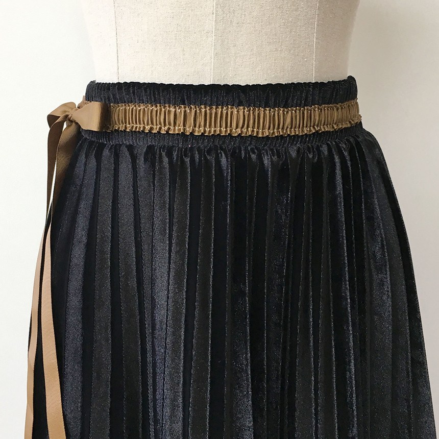 Velvet Pleated Long Skirt Autumn Banding A-Line Pl