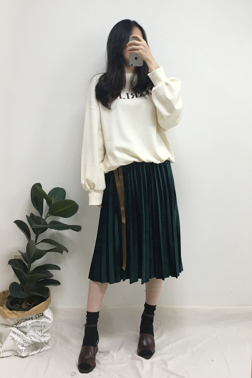 Velvet Pleated Long Skirt Autumn Banding A-Line Pl