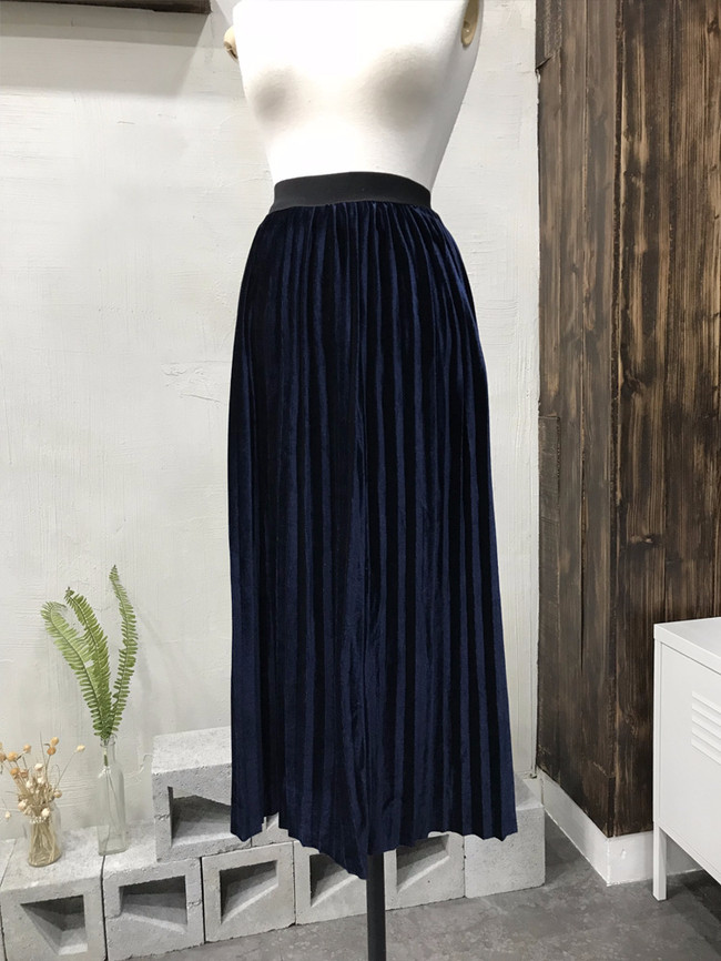 Velvet bending pleats long skirt 4 color 30s women