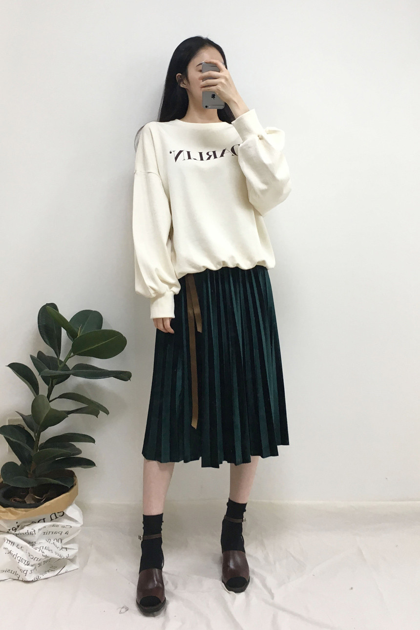 Velvet Pleated Long Skirt Autumn Banding A-Line Pl