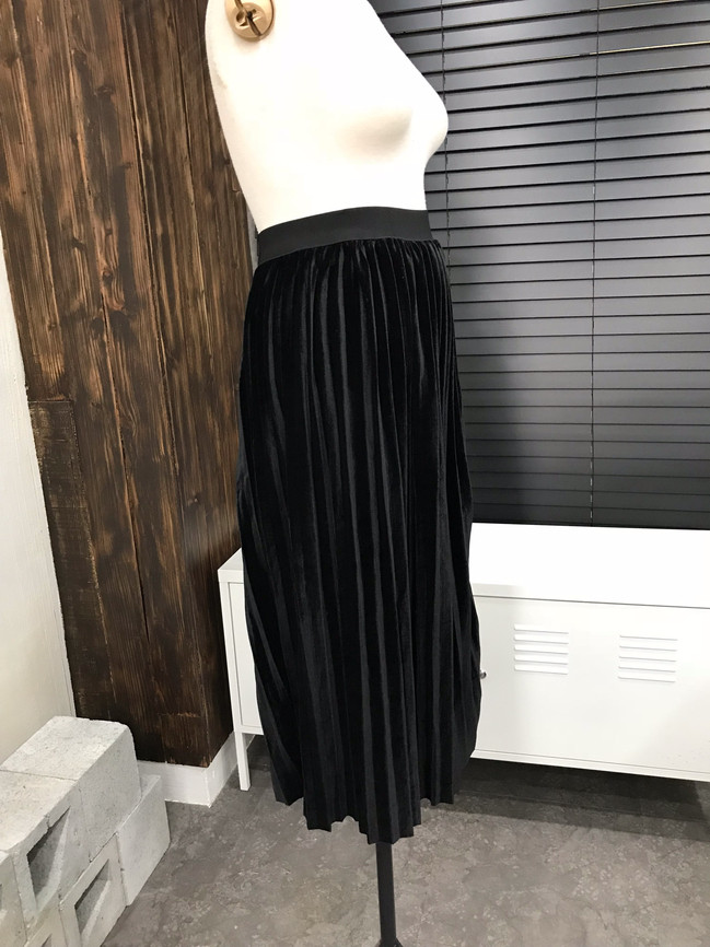 Velvet bending pleats long skirt 4 color 30s women