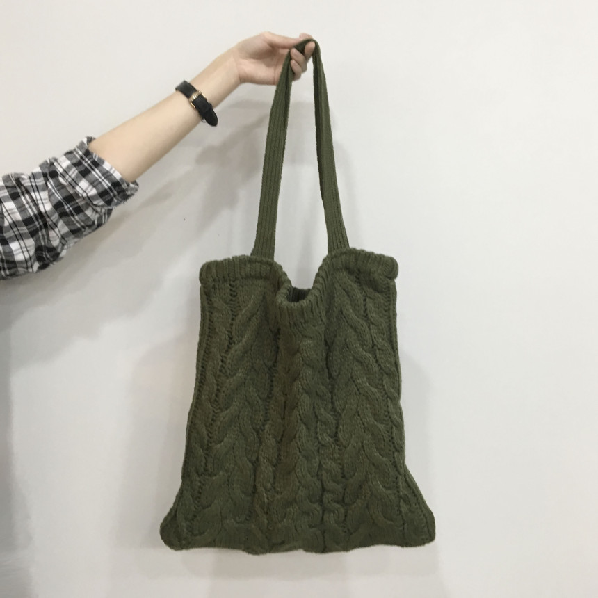 moss twisted knit eco bag woman autumn bag winter 