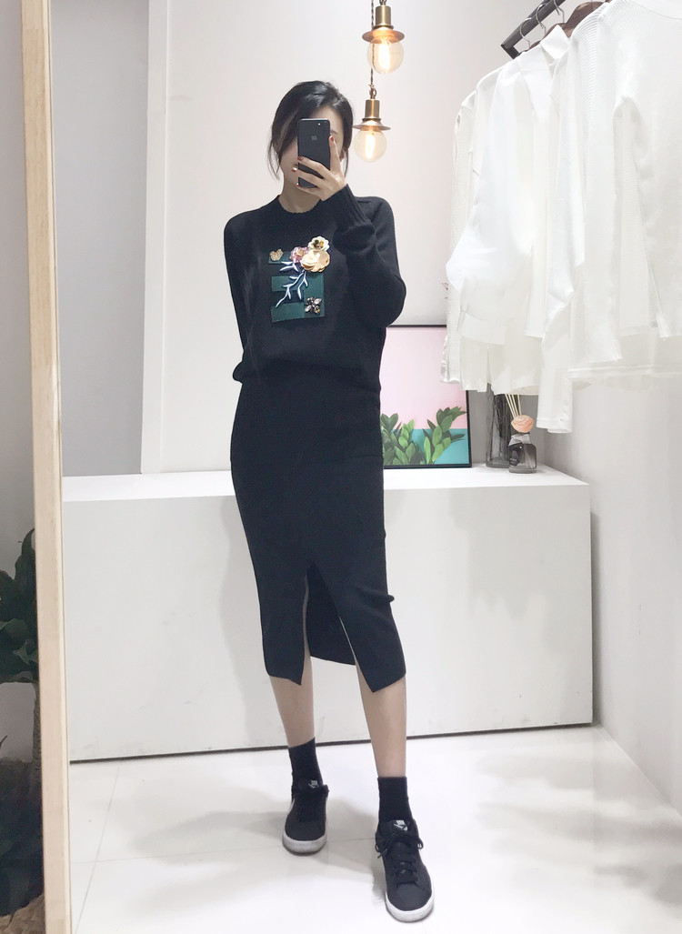 Free Shipping Pocket Long Knit Skirt Long Autumn t