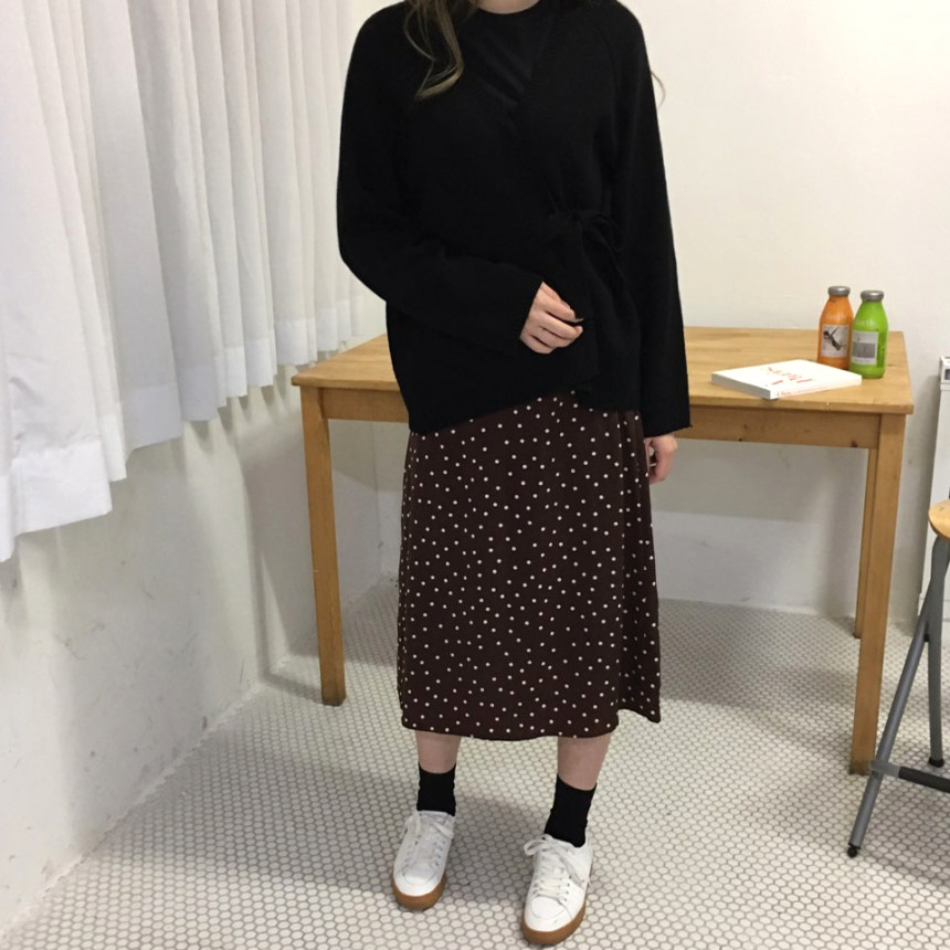 Dot A-line long skirt 20s feminine coordination gu