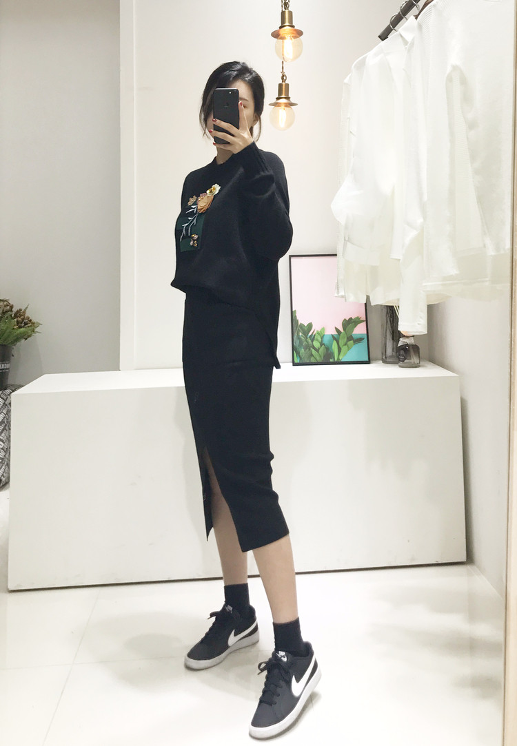 Free Shipping Pocket Long Knit Skirt Long Autumn t