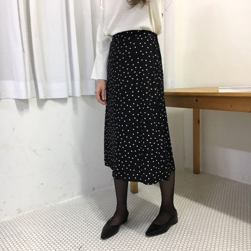 Dot A-line long skirt 20s feminine coordination gu