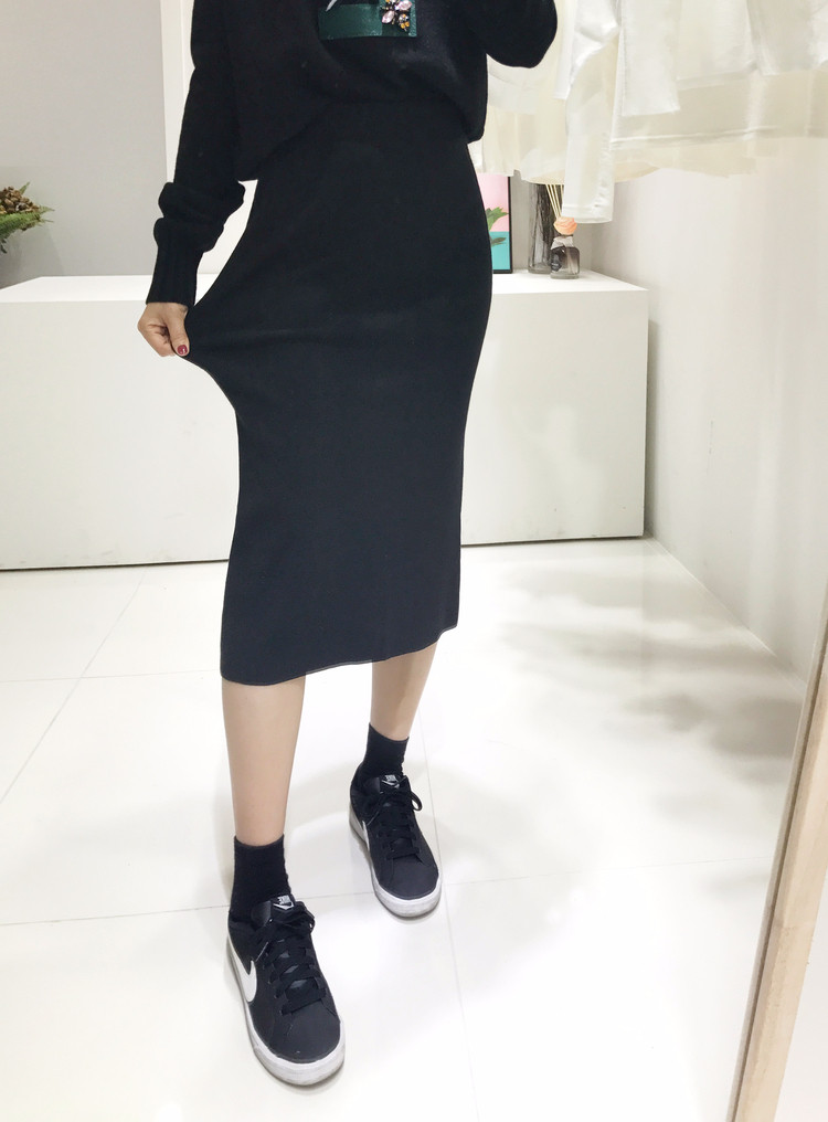 Free Shipping Pocket Long Knit Skirt Long Autumn t