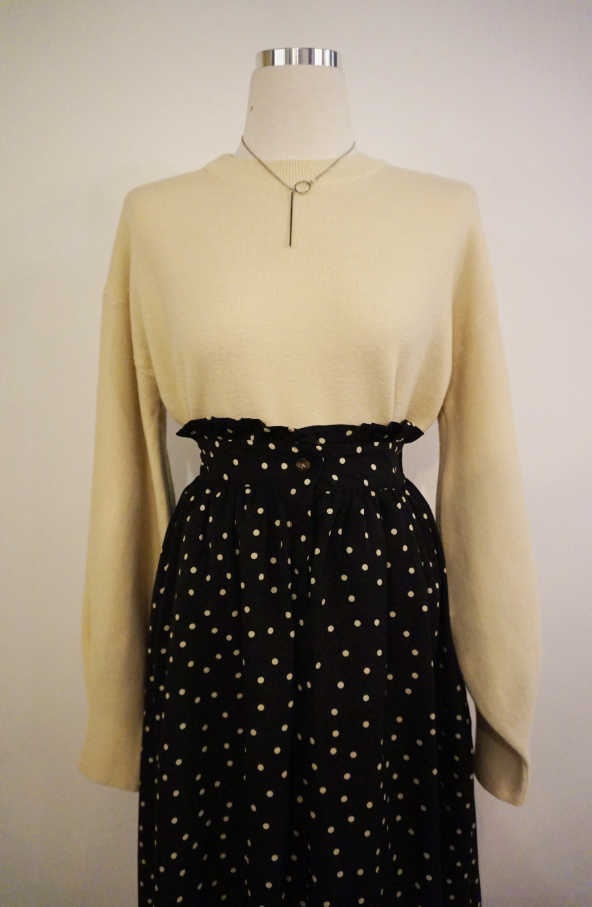Frilled Dot Skirt Fashion Fall Long Papi Dots Long