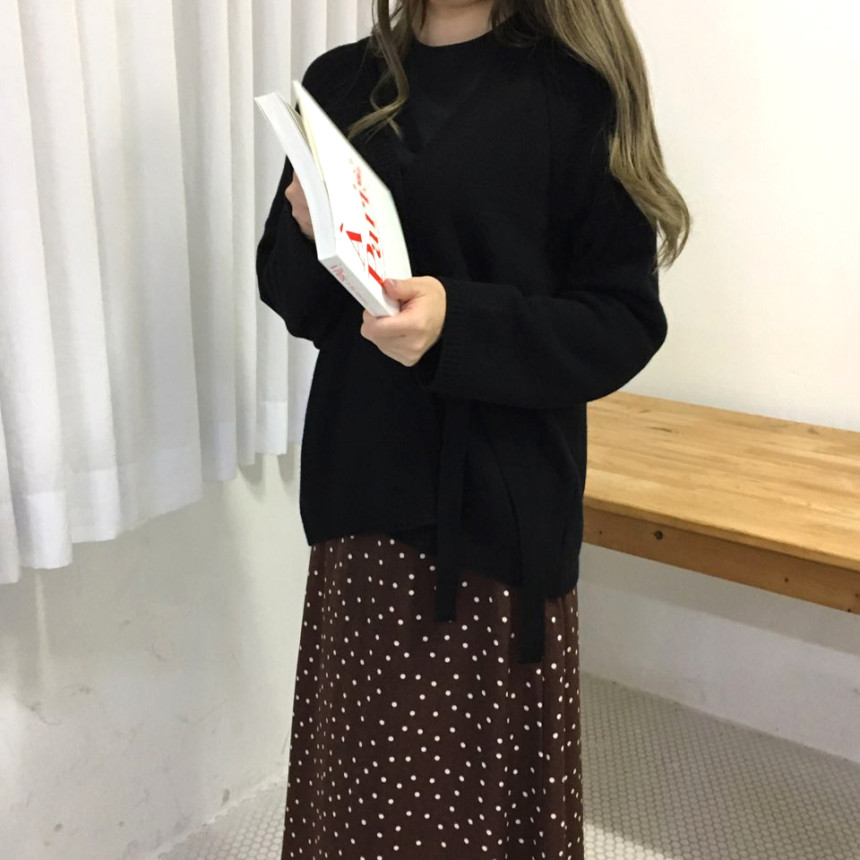 Dot A-line long skirt 20s feminine coordination gu