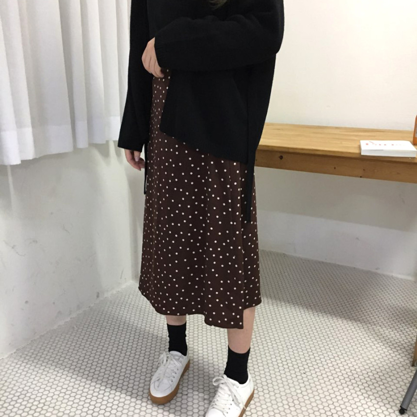 Dot A-line long skirt 20s feminine coordination gu