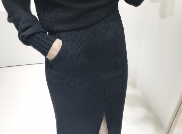 Free Shipping Pocket Long Knit Skirt Long Autumn t