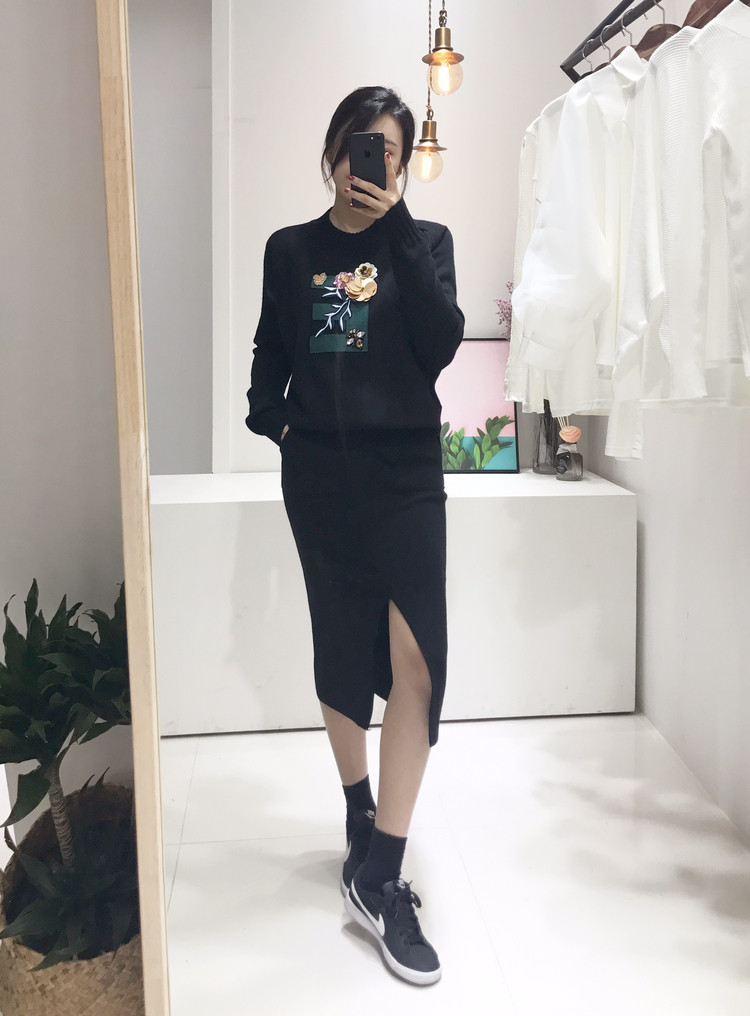 Free Shipping Pocket Long Knit Skirt Long Autumn t