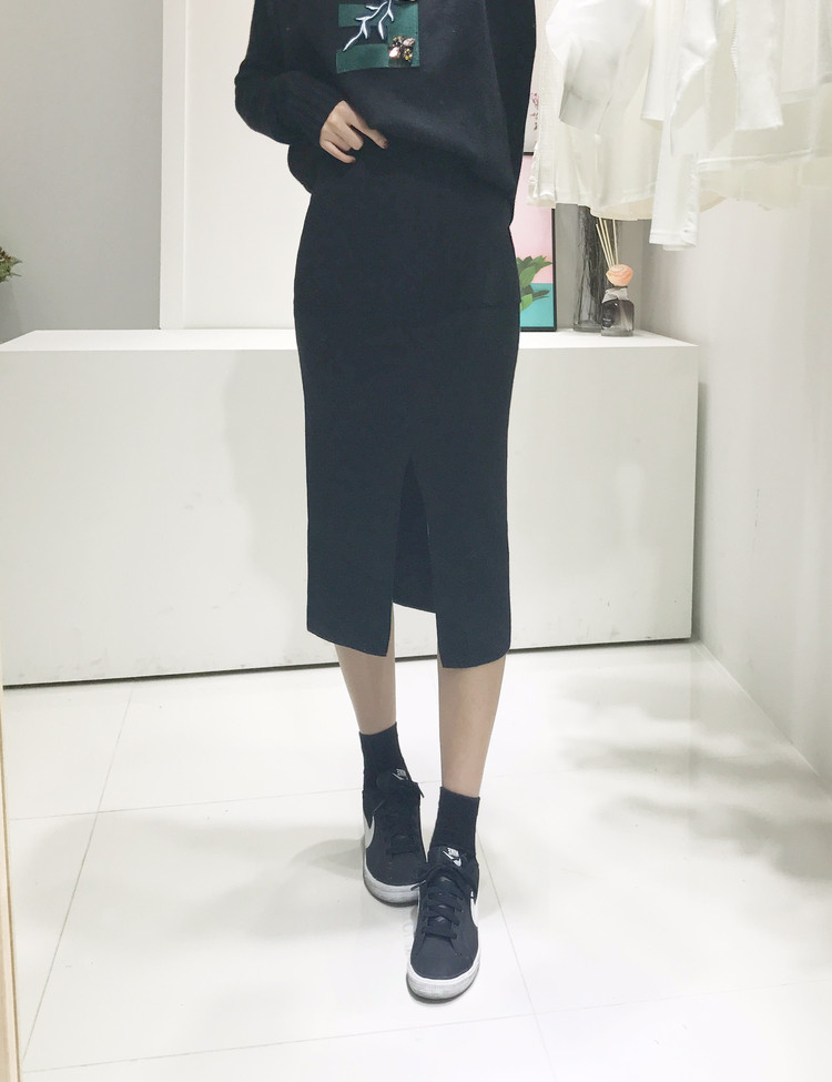 Free Shipping Pocket Long Knit Skirt Long Autumn t