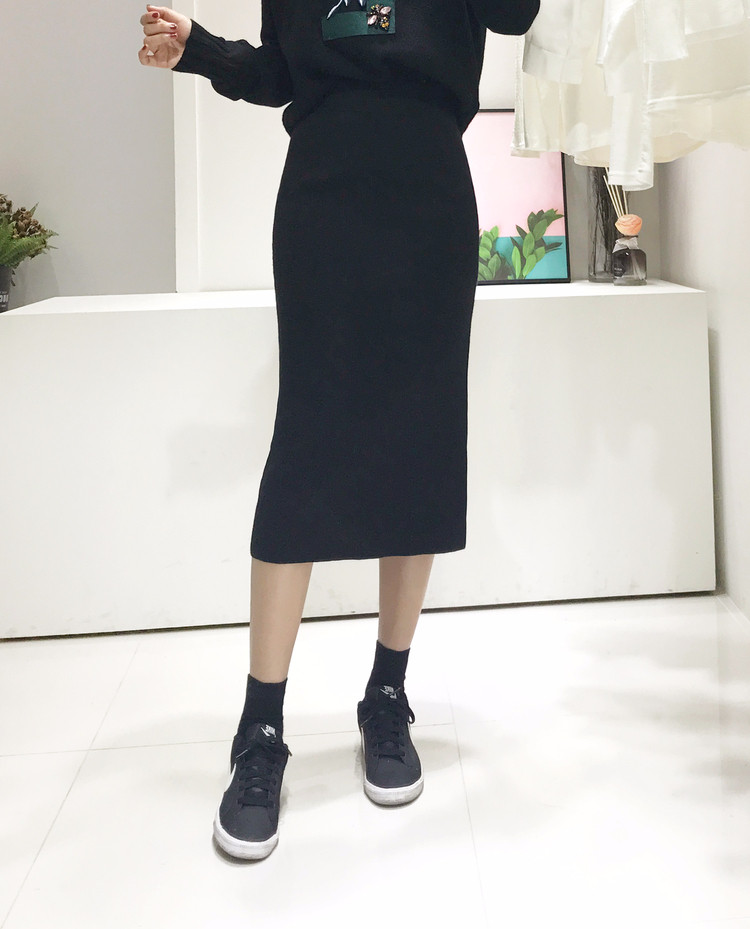 Free Shipping Pocket Long Knit Skirt Long Autumn t