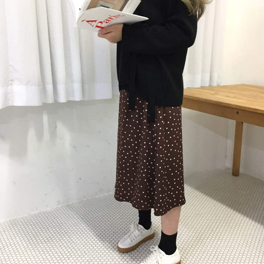 Dot A-line long skirt 20s feminine coordination gu