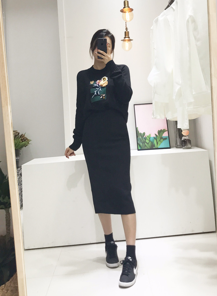 Free Shipping Pocket Long Knit Skirt Long Autumn t