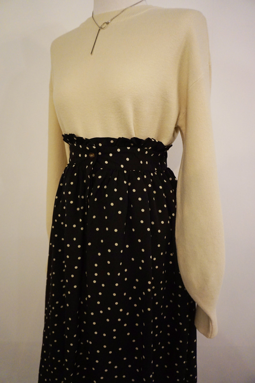 Frilled Dot Skirt Fashion Fall Long Papi Dots Long