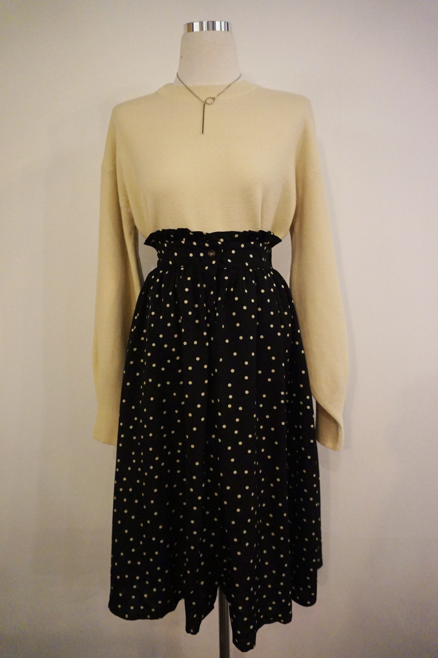 Frilled Dot Skirt Fashion Fall Long Papi Dots Long