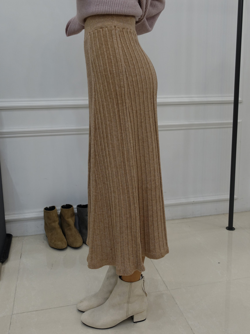 Knit cut A-line long skirt 2col Winter feminine ba