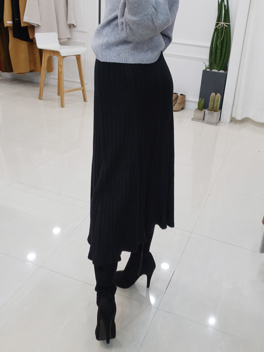 Knit cut A-line long skirt 2col Winter feminine ba