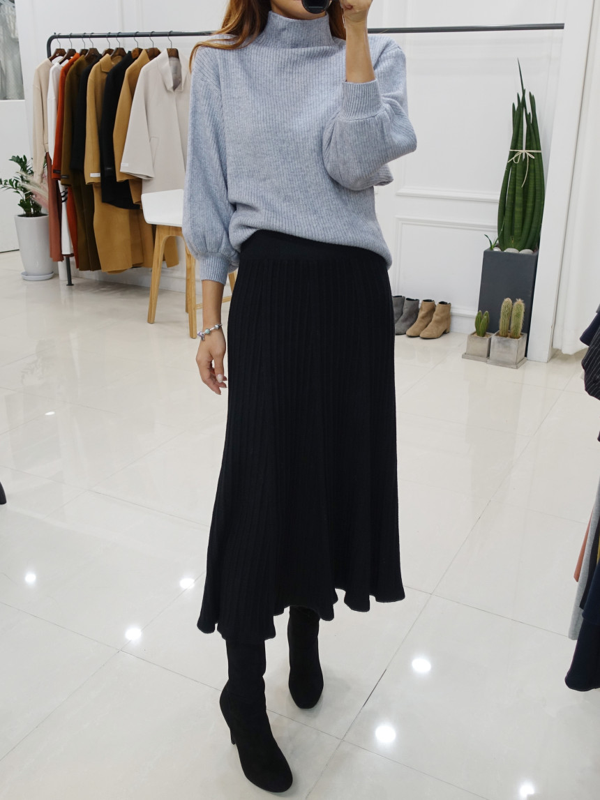 Knit cut A-line long skirt 2col Winter feminine ba