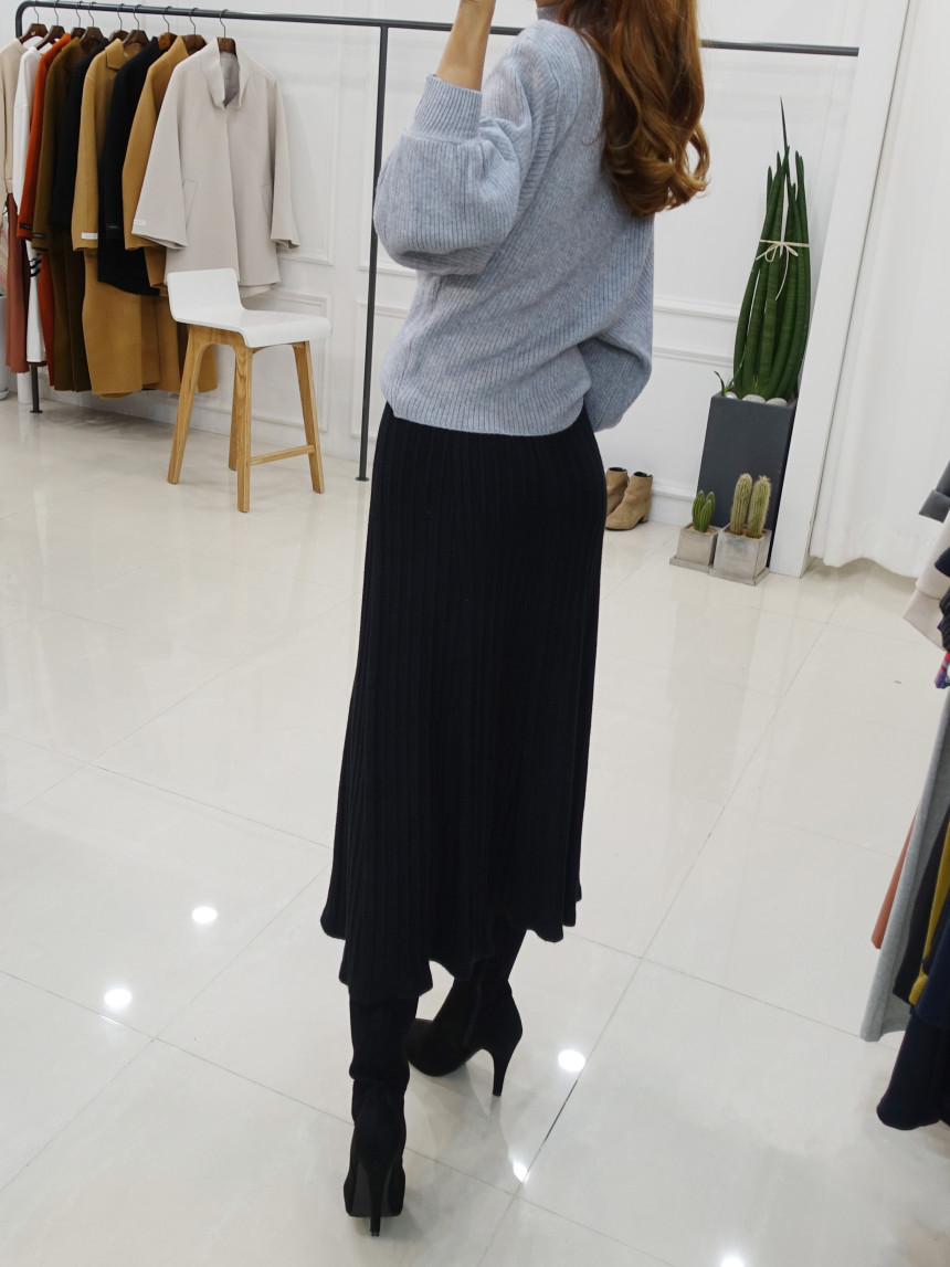 Knit cut A-line long skirt 2col Winter feminine ba