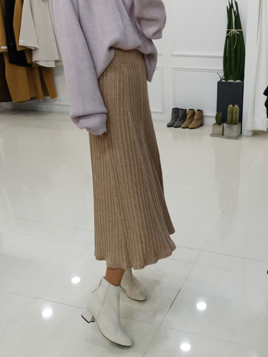Knit cut A-line long skirt 2col Winter feminine ba
