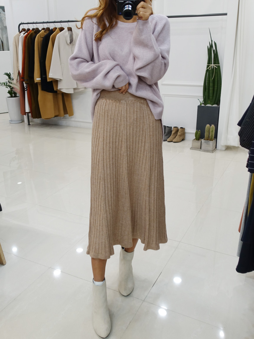 Knit cut A-line long skirt 2col Winter feminine ba