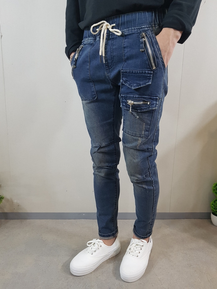 Korea Jeans Pants Men's 10 front zipper cargo j
