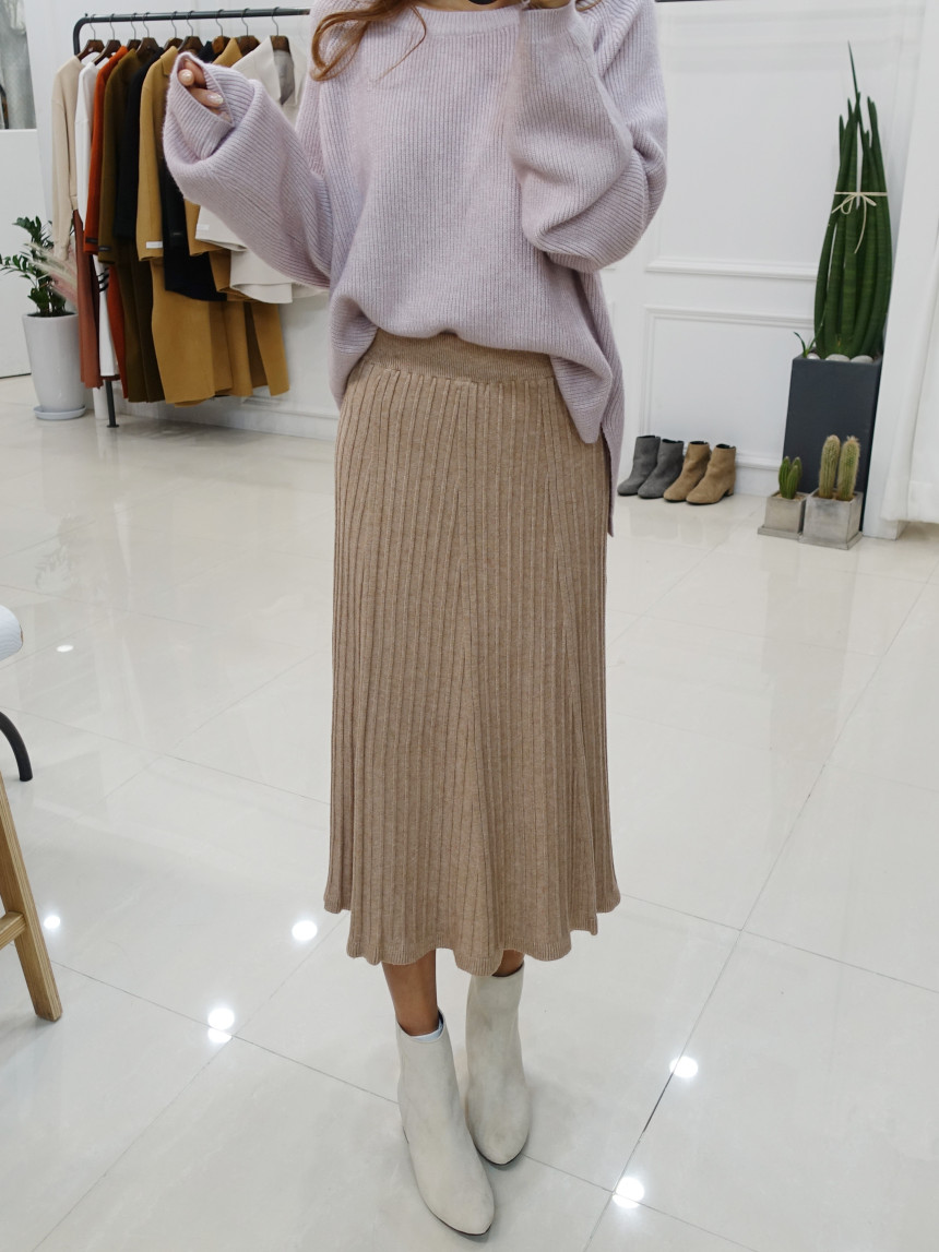 Knit cut A-line long skirt 2col Winter feminine ba