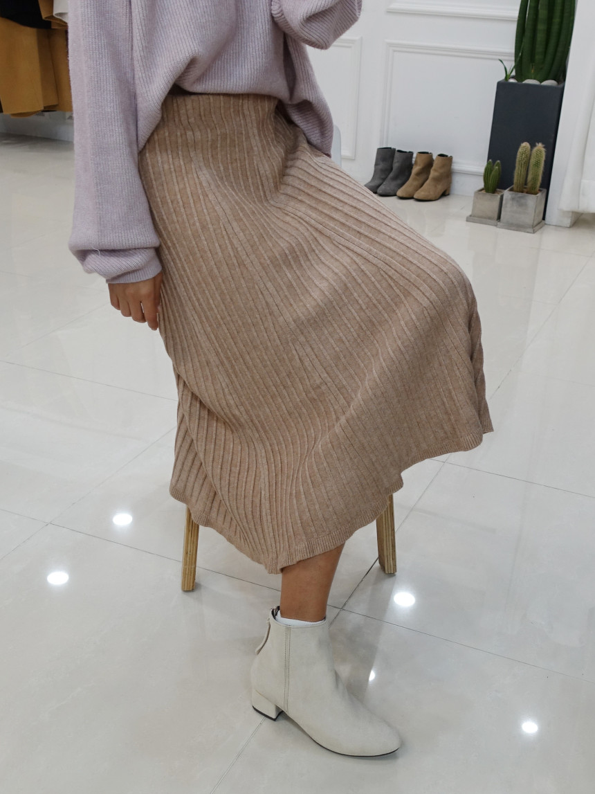 Knit cut A-line long skirt 2col Winter feminine ba