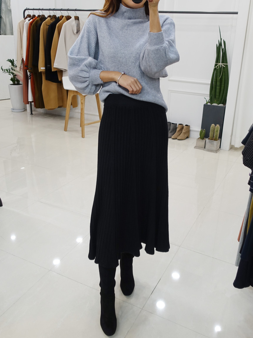 Knit cut A-line long skirt 2col Winter feminine ba