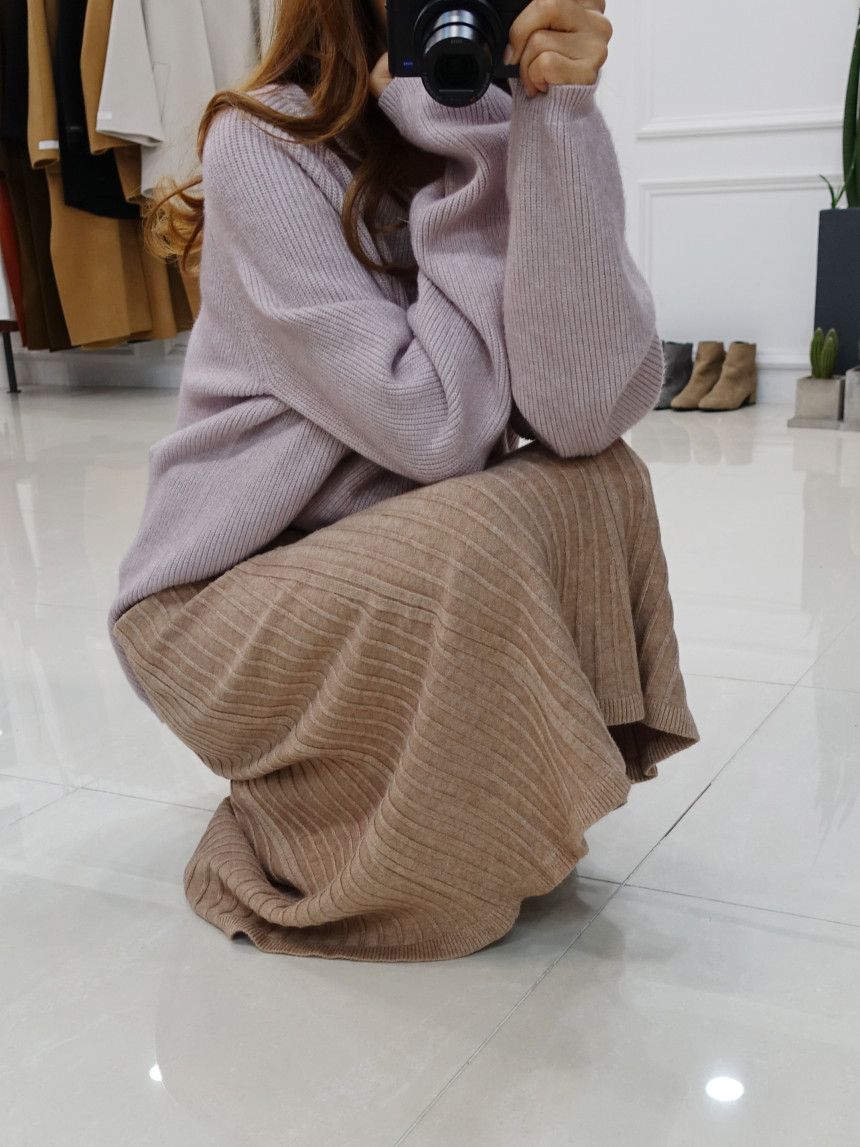 Knit cut A-line long skirt 2col Winter feminine ba
