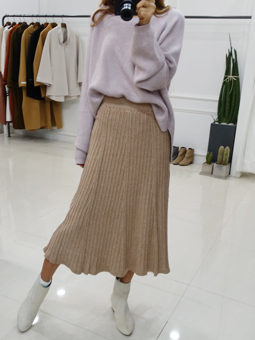 Knit cut A-line long skirt 2col Winter feminine ba