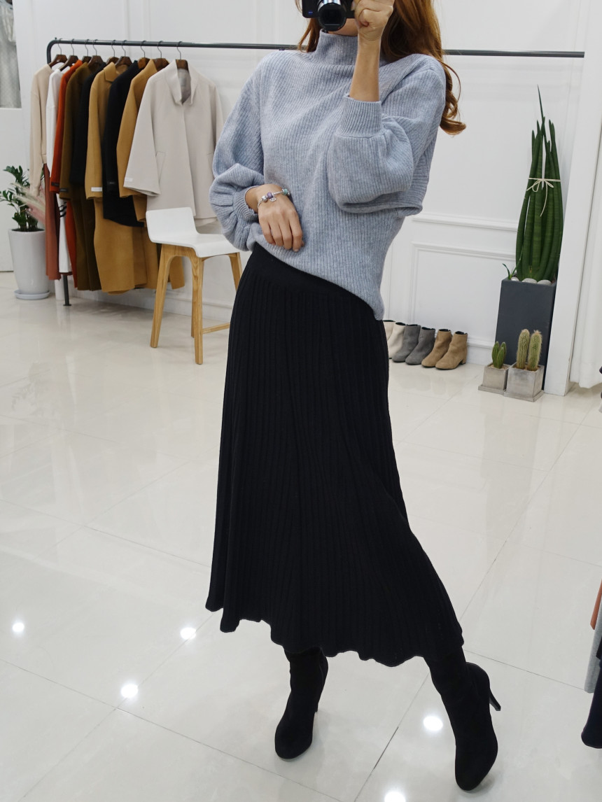 Knit cut A-line long skirt 2col Winter feminine ba