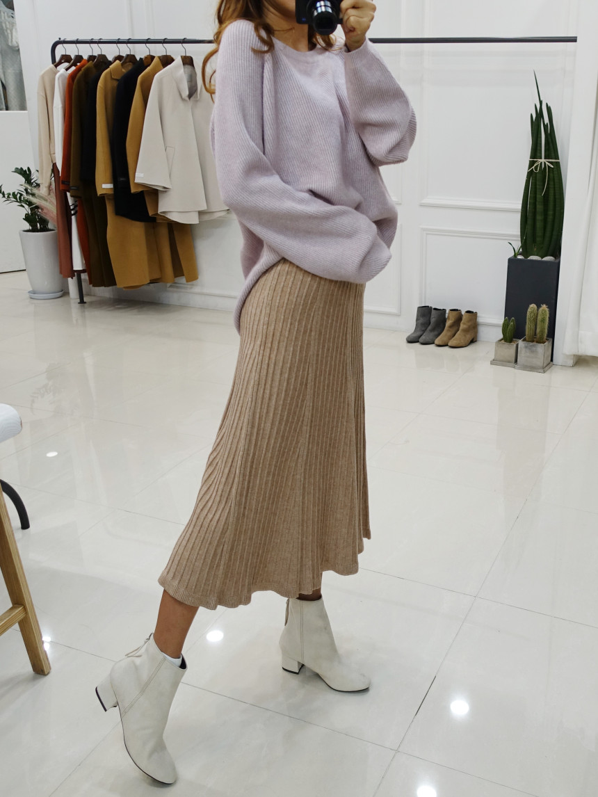 Knit cut A-line long skirt 2col Winter feminine ba
