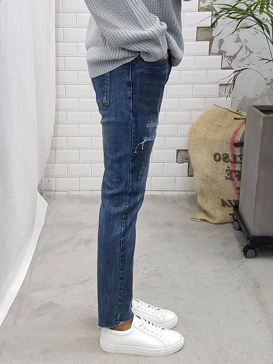 Korea Jeans Pants Men's Latex Hem Cut Jeans Jea