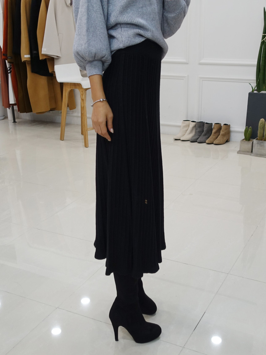 Knit cut A-line long skirt 2col Winter feminine ba
