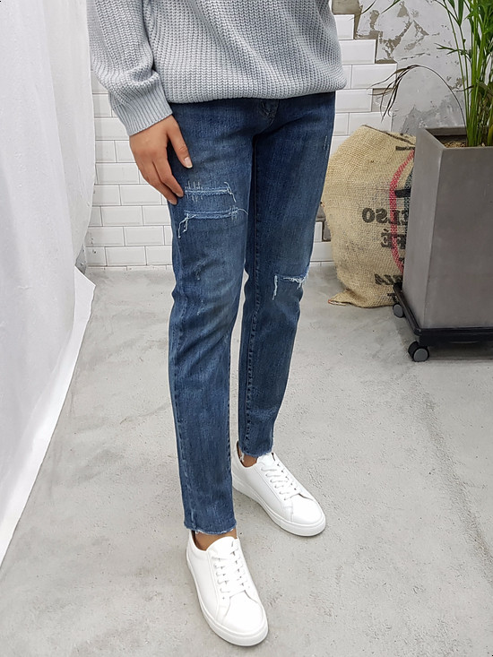 Korea Jeans Pants Men's Latex Hem Cut Jeans Jea