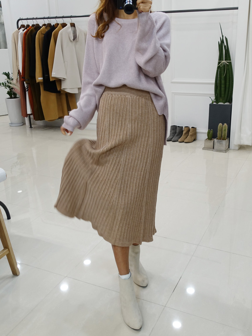 Knit cut A-line long skirt 2col Winter feminine ba