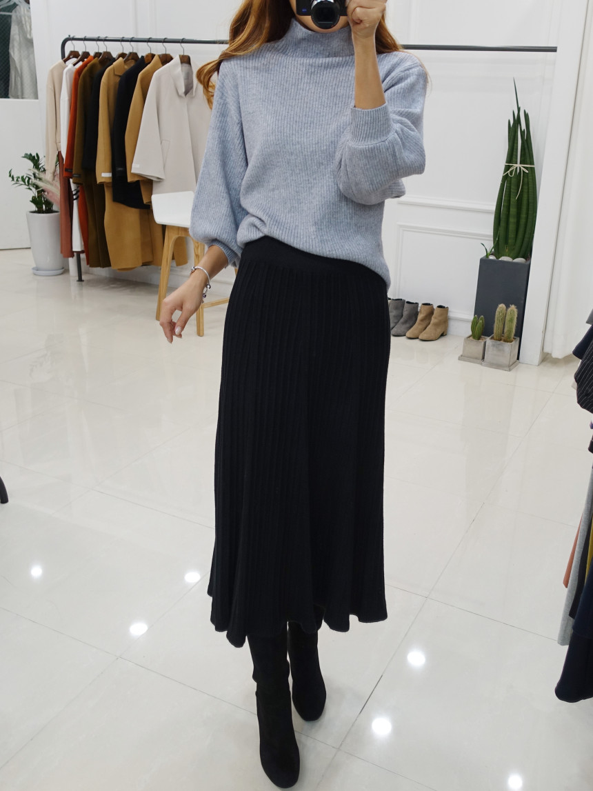 Knit cut A-line long skirt 2col Winter feminine ba