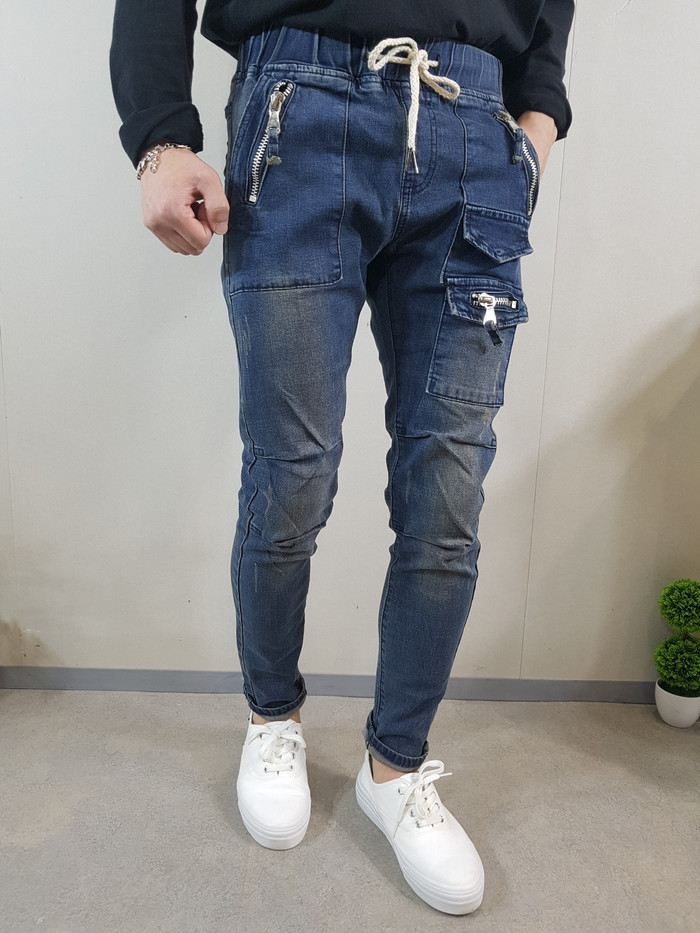 Korea Jeans Pants Men's 10 front zipper cargo j