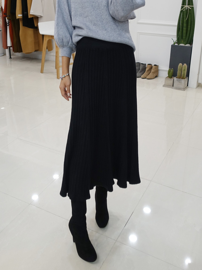 Knit cut A-line long skirt 2col Winter feminine ba